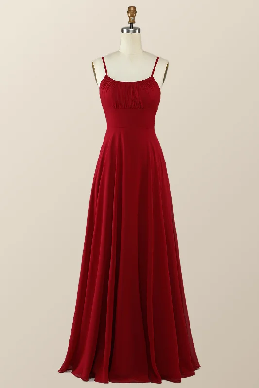 Hurry In bodycon dressStraps Wine Red Chiffon A-line Long Bridesmaid Dress