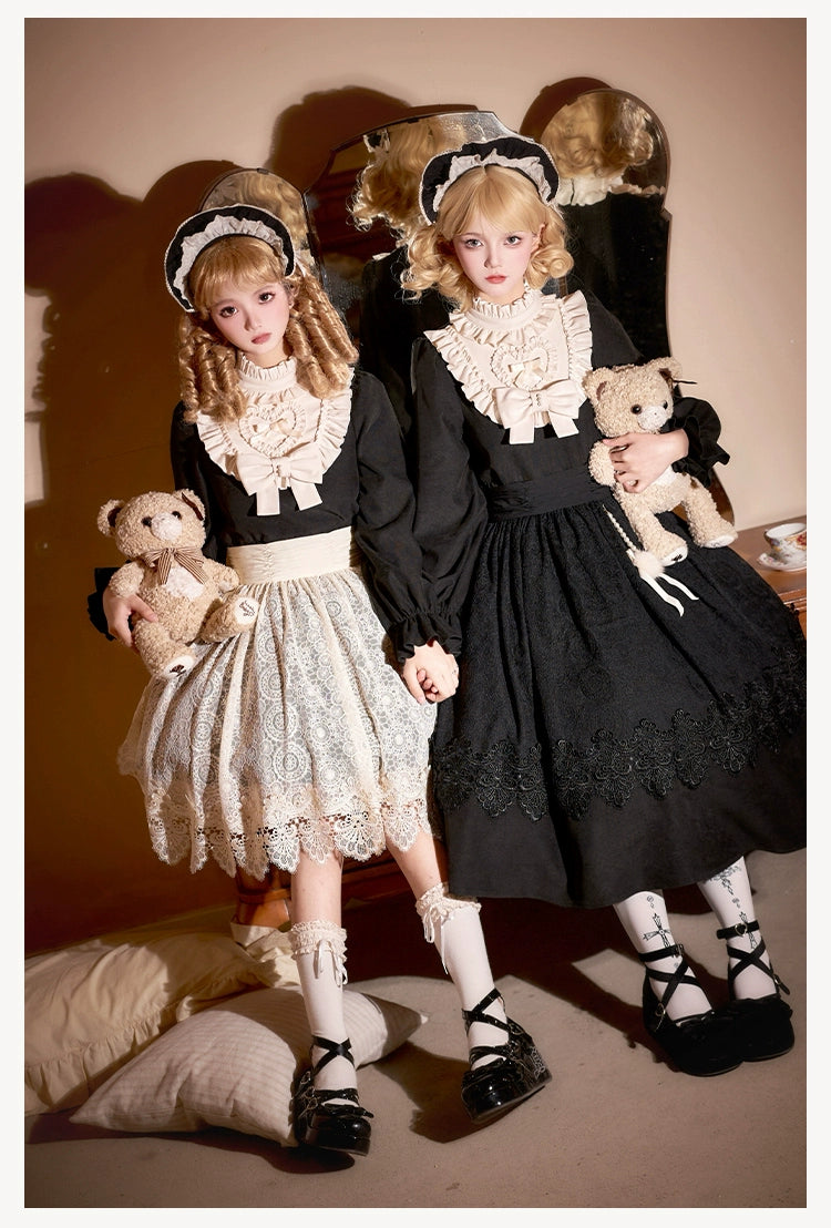 Deal Zone off-the-shoulder dressWith PUJI~Twilight Choir~Twin Lolita OP Suit Loose Version Dress with Apron