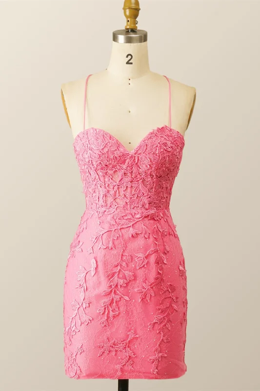Special Promotion playful dressHot Pink Lace Bodycon Mini Dress