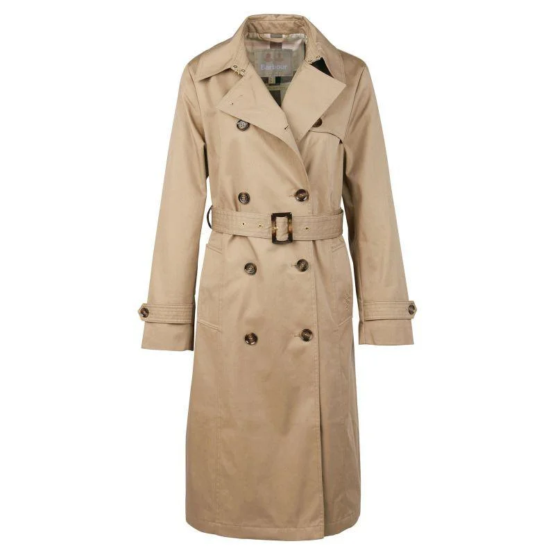 sleek and warm coatBarbour Greta Ladies Showerproof Trench - Rosewood/Rosewood Tartan