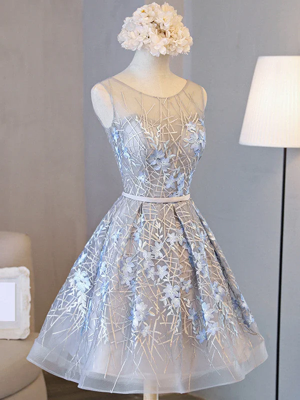 Closeout Homecoming Dress Beautiful Silver Lace Scoop Short Prom Dress Party Dress JK209