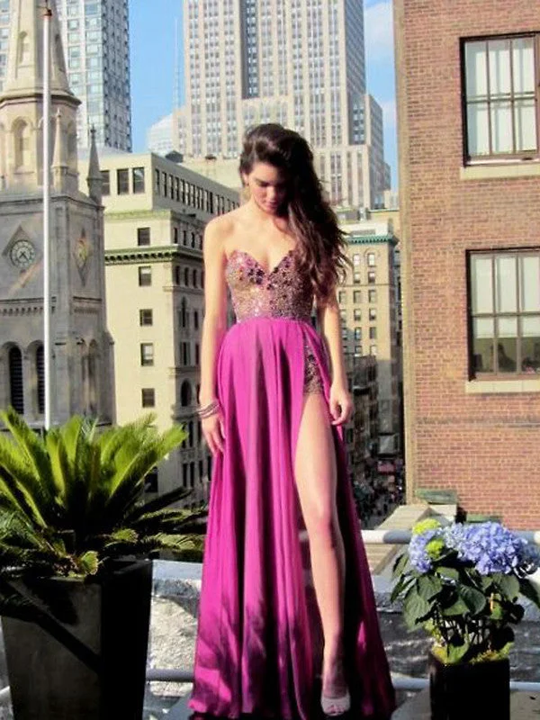 Limited Quantity sexy prom dresses A-line Sweetheart Floor-length Chiffon Prom Dress/Evening Dress #MK017