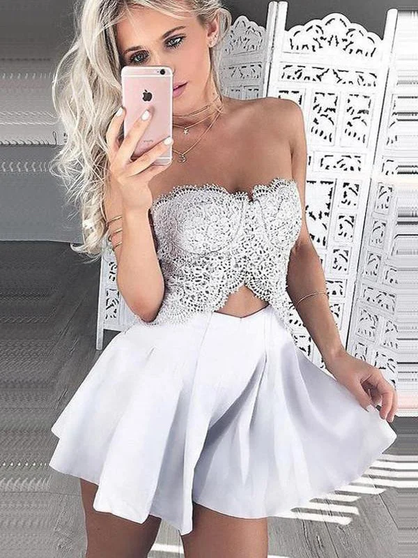 Special Price Homecoming Dress Beautiful Sexy Lace White Short Prom Dress Party Dress JKS052