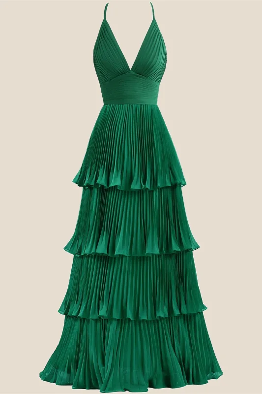 Price Smash knit dressEmerald Green Pleated Empire Tiered A-line Party Dress