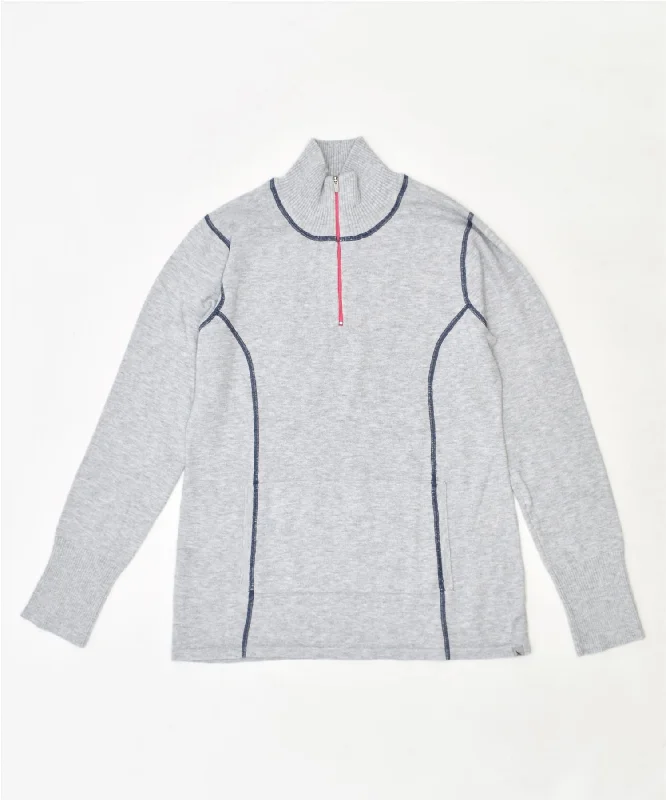 Inventory Reduction fashion hoodieEDDIE BAUER Womens Zip Neck Jumper Sweater UK 12 Medium Grey Polyester