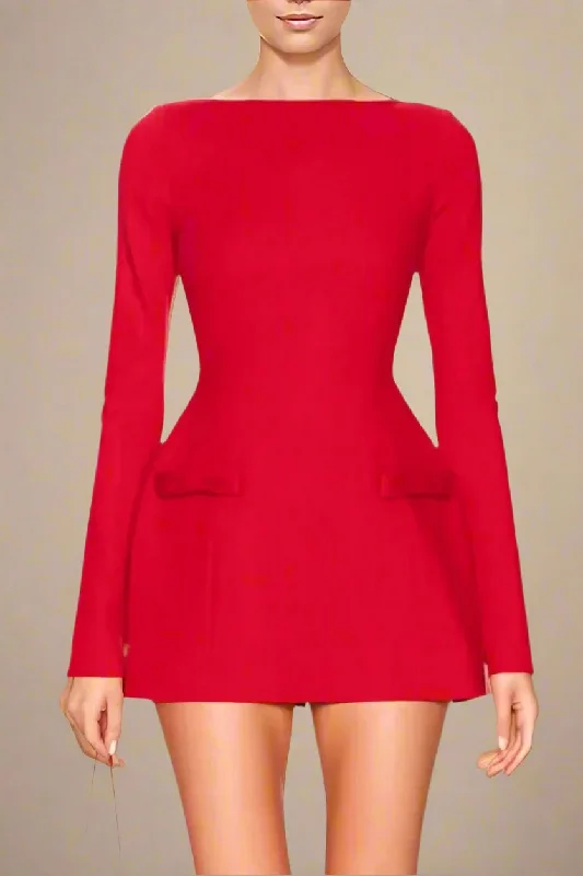 Final Sale lace dressZena Long Sleeve Bodycon Mini Dress - Lipstick Red