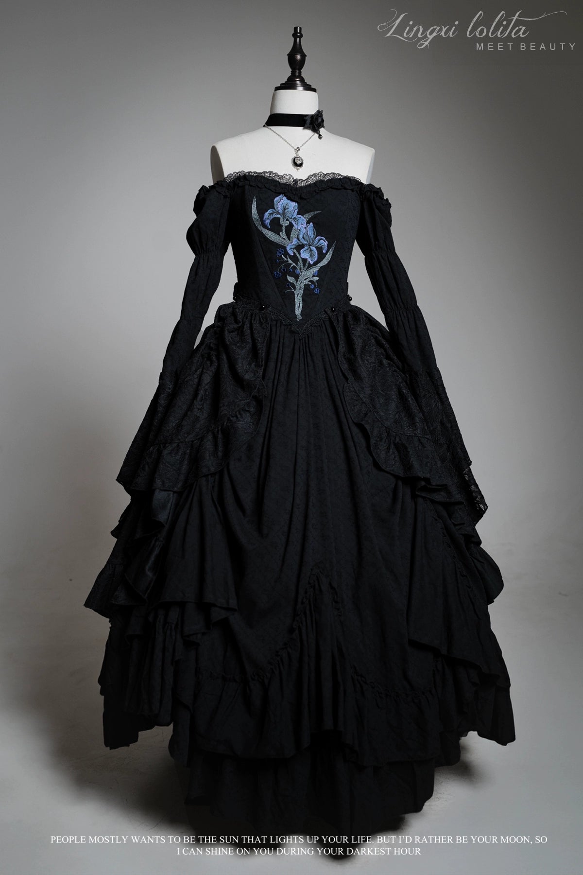 Weekend Flash Sale form-fitting dressLingxi Lolita~Iris Lady~Gothic Lolita OP Dress Outfit Lifting Skirt Lace Cape Choker