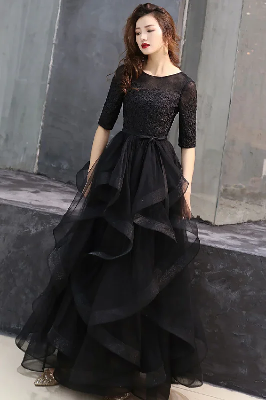 Early Access velvet dressBlack round neck tulle lace long prom dress, black formal dress Y255 Early Access velvet dressBlack round neck tulle lace long prom dress, black formal dress Y255