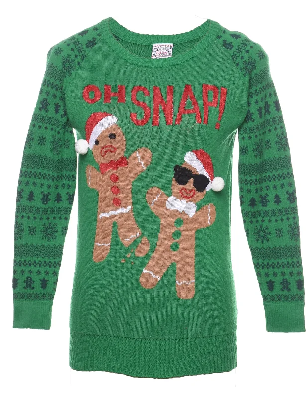 Steals and Deals zip-up jacketGingerbread Design Red & Green Christmas Jumper - S