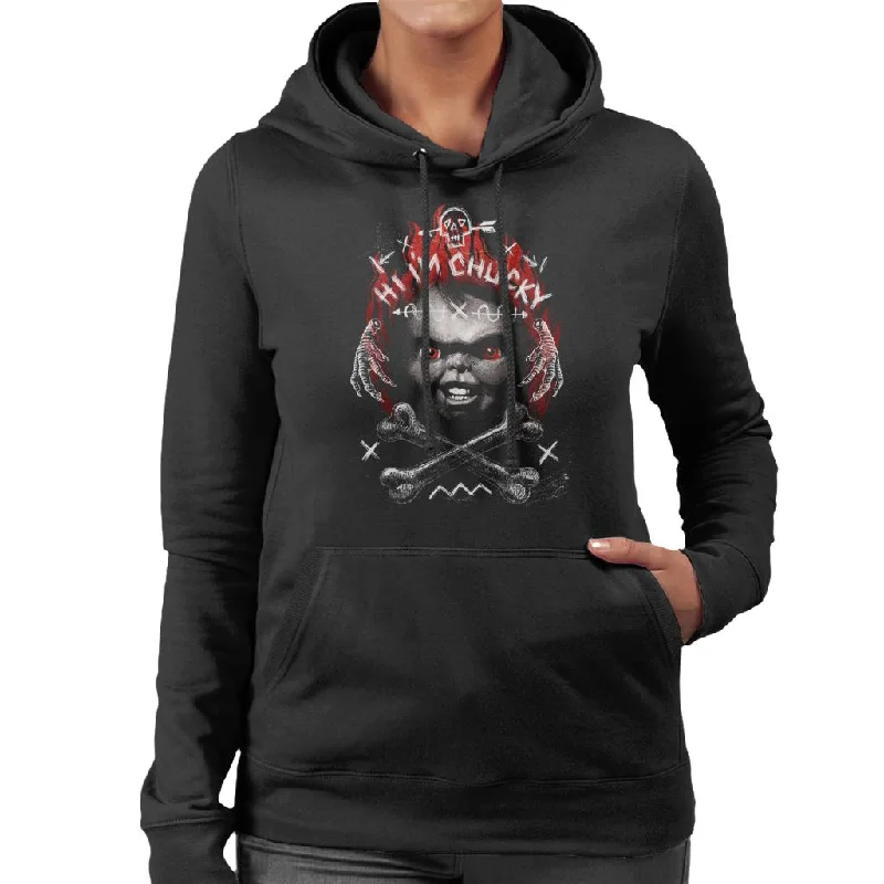 casual hoodie with logoChucky Hi Im Chucky Quote Women's Hooded Sweatshirt