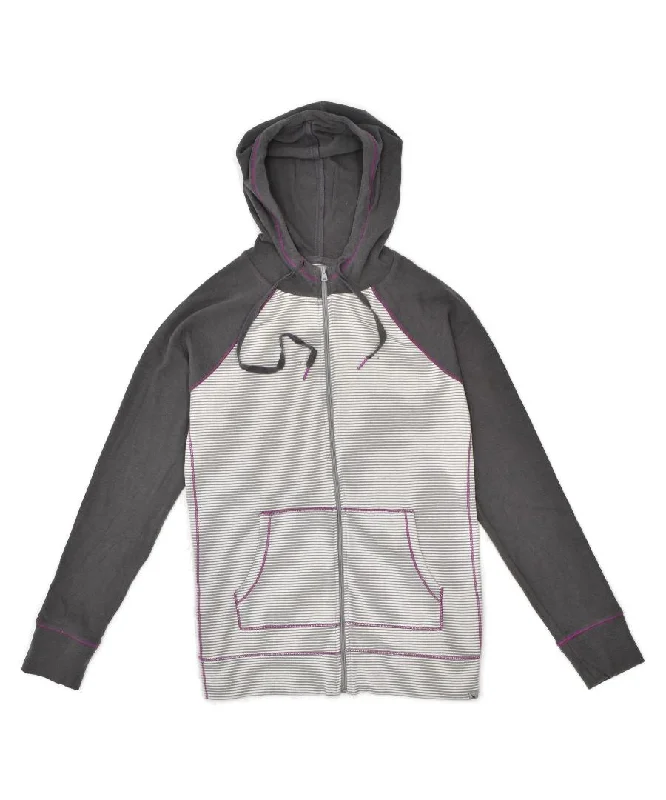 Instant Discount minimalist hooded sweatshirtEDDIE BAUER Womens Zip Hoodie Sweater UK 10 Small Grey Striped Cotton