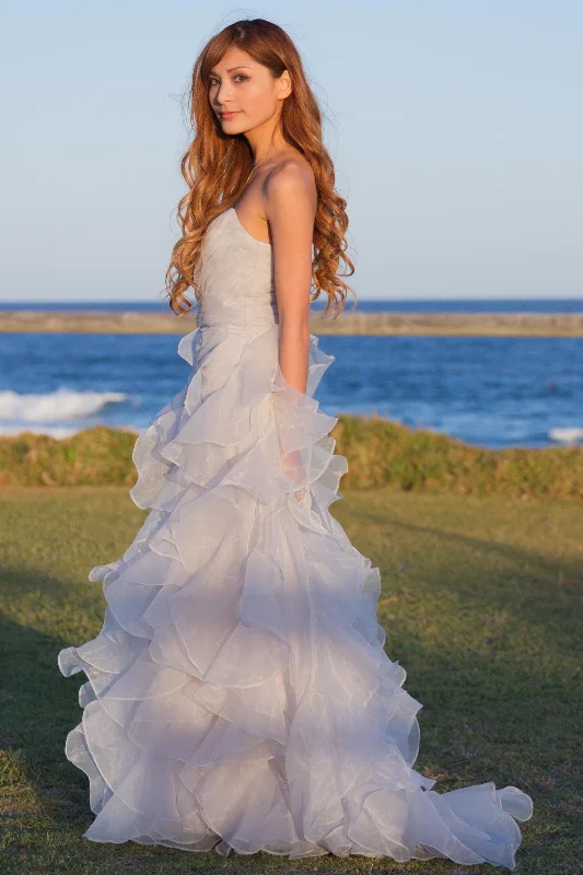 Great Deals Sheath Sweetheart Floor Length Organza Lotus Leaf Pendulum Wedding Dress