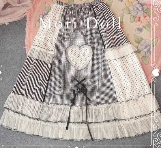 flowy evening dressMori Doll~Peach Tea~Sweet Lolita Dot and Stripe Print Skirt Multicolors