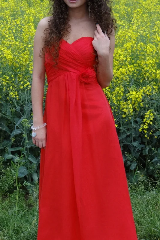 Deal Dash A-line Sweetheart Floor Length Chiffon Handmade Flower Prom Dress