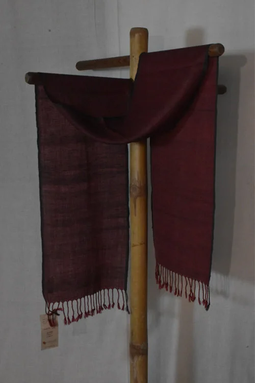 Early Bird Discount relaxed winter jacketLinen & Wool Scarf | Maroon Red With Black Border