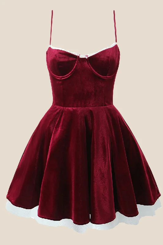 Price Drop Alert wrap-around dressSpaghetti Straps Burgundy Velvet Mini Dress
