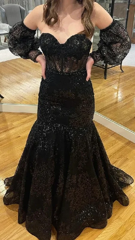 trendy dressCharming Black Lace Mermaid Prom Dresses,Sexy Black Formal Gown Y1496