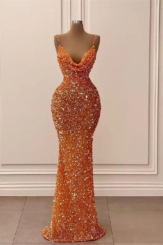 Big Discounts satin midi dressOrange V-Neck Mermaid Spaghetti-Straps Long Prom Dress With Sequins Y537 Big Discounts satin midi dressOrange V-Neck Mermaid Spaghetti-Straps Long Prom Dress With Sequins Y537