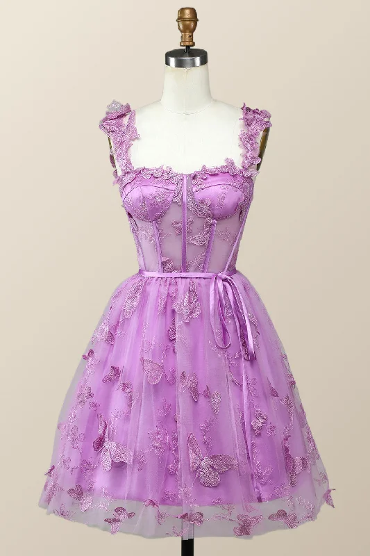 Weekend Deal boho-chic dressLilac Butterfly Tulle A-line Short Homecoming Dress