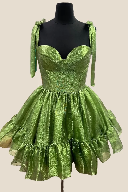Hot Deal casual knit dressSweetheart Green Ruffles A-line Short Dress