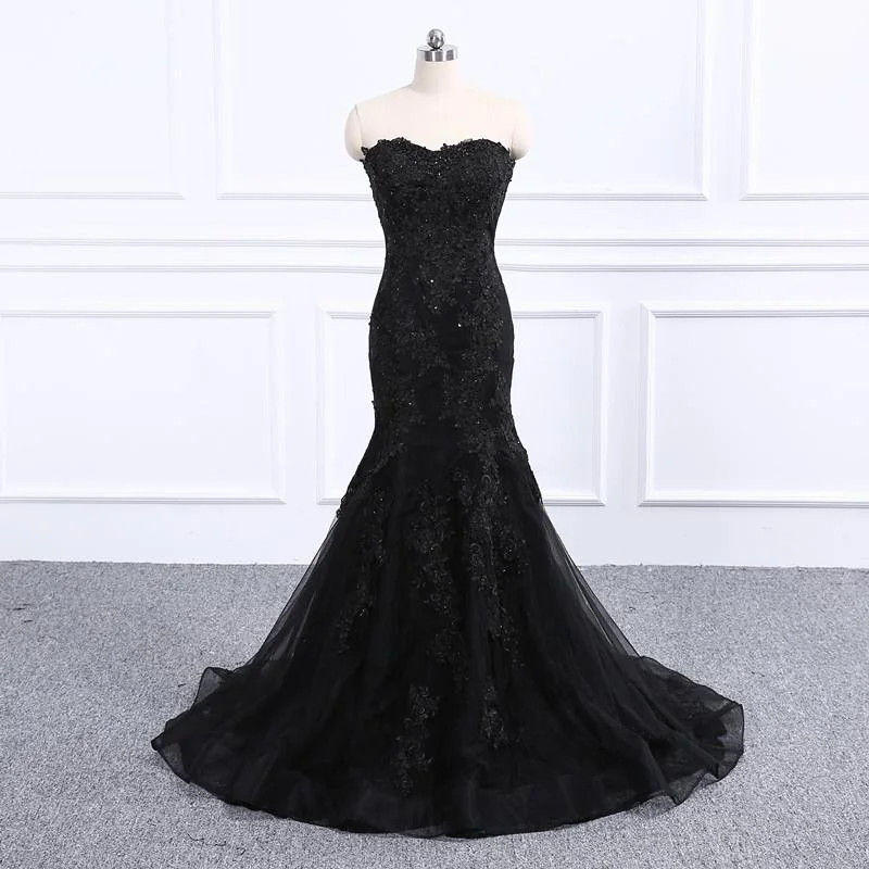 chic slip dressSweetheart Neckline Black Mermaid Wedding Dress Y1776