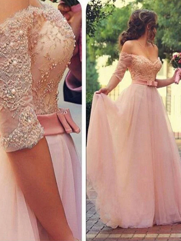 Limited Edition sexy prom dresses A-line Off-the-shoulder Floor-length Tulle Prom Dress/Evening Dress #MK027