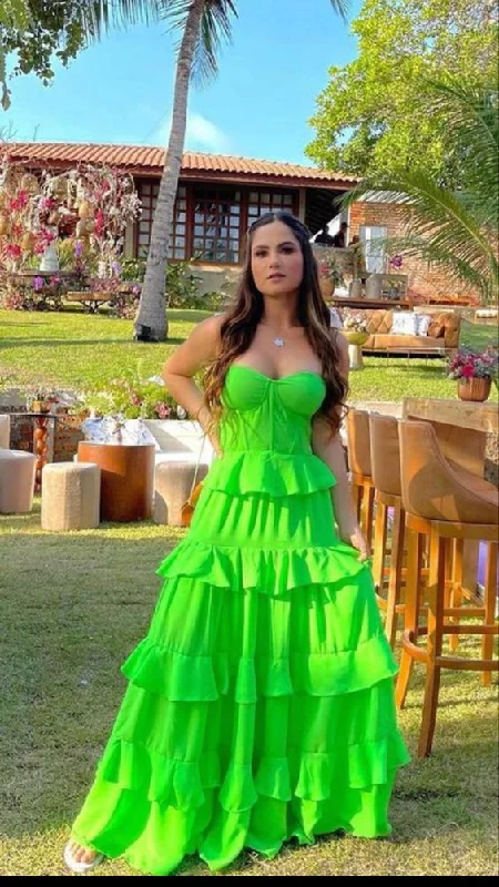 Price Rollback structured dressA-line Green Tiered Prom Dress,Stunning Green Formal Gown  Y1325