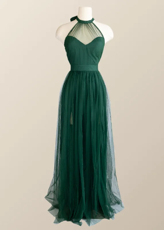Sneak Peek Sale v-neck dressHalter Hunter Green Tulle Long Formal Dress