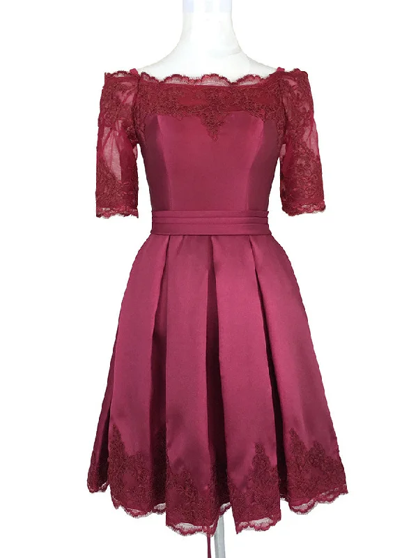 Discount Extravaganza Homecoming Dress Off-the-shoulder Burgundy Short Prom Dress Party Dress JK159