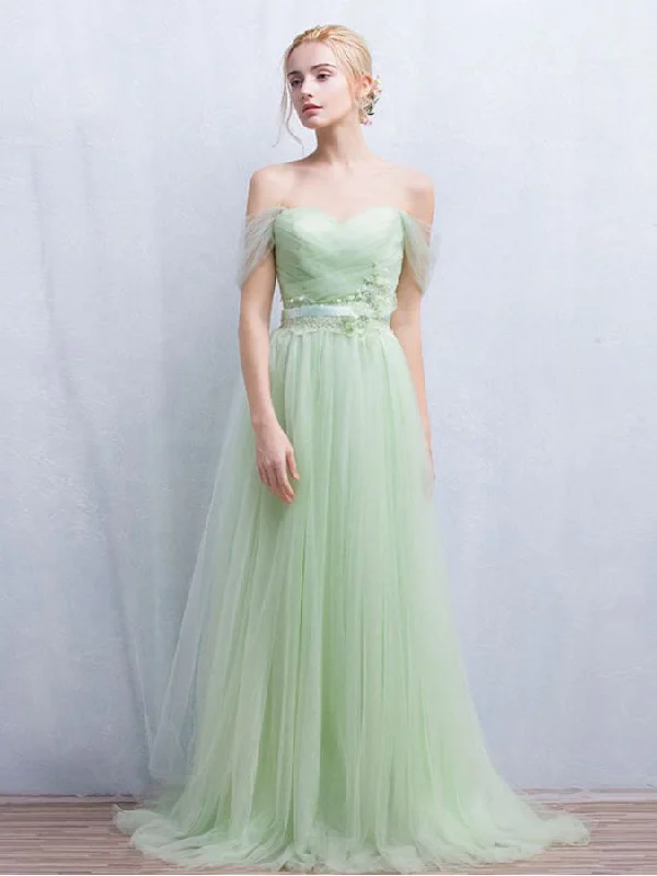 Price Rollback Sage Prom Dress Off-the-shoulder Floor-length Chic Prom Dress/Evening Dress JKL121