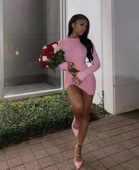 New Deals casual summer dress19th Birthday Outfit Pink Long Sleeves Tight Dress Sexy Homecoming Dress Y649 New Deals casual summer dress19th Birthday Outfit Pink Long Sleeves Tight Dress Sexy Homecoming Dress Y649
