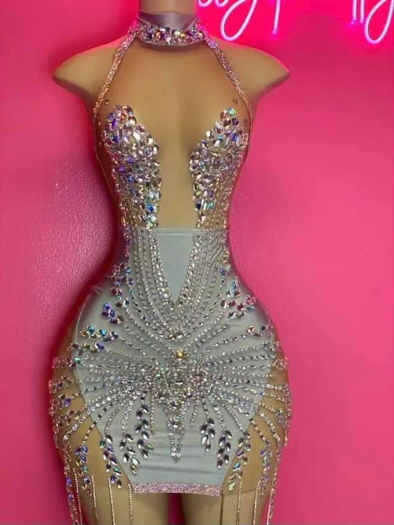 Stock Clearance chic dressLuxurious Beaded Short Party Dress Sexy Party Dress Y20