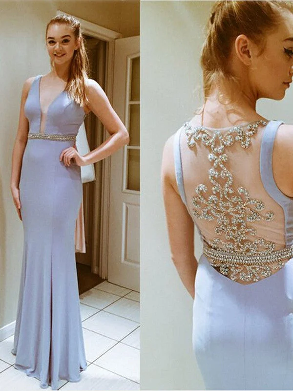 Final Sale prom dresses long Sheath Column V-neck Floor-length Chiffon Prom Dress Evening Dress MK106