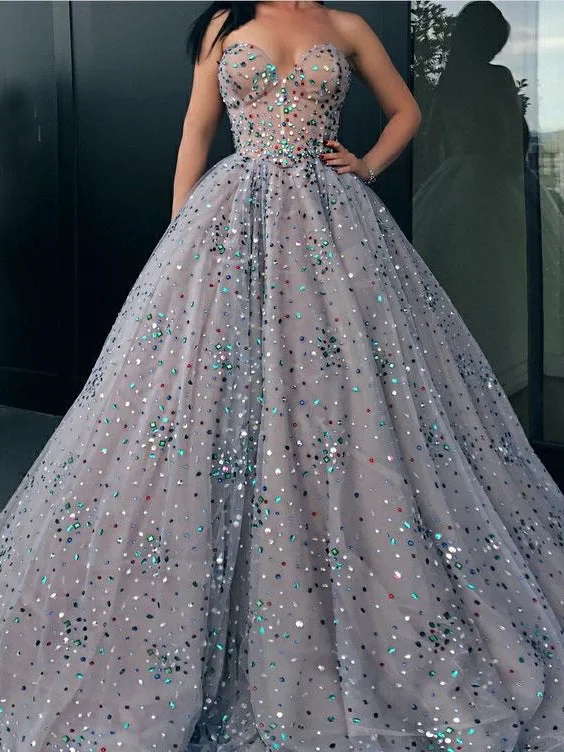 New Deals Ball Gown Prom Dresses Sweetheart Rhinestone Long Sparkly Prom Dress JKL972