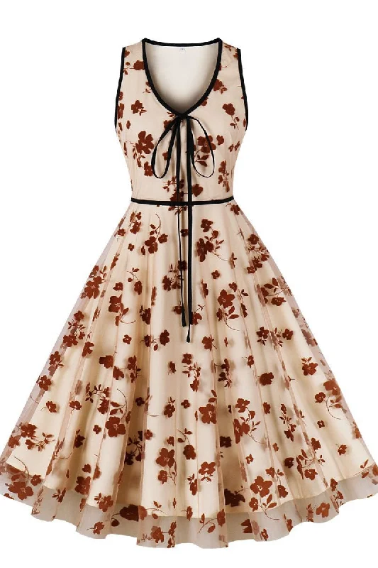 Online Only boho dressApricot Floral A-line Swing Dress