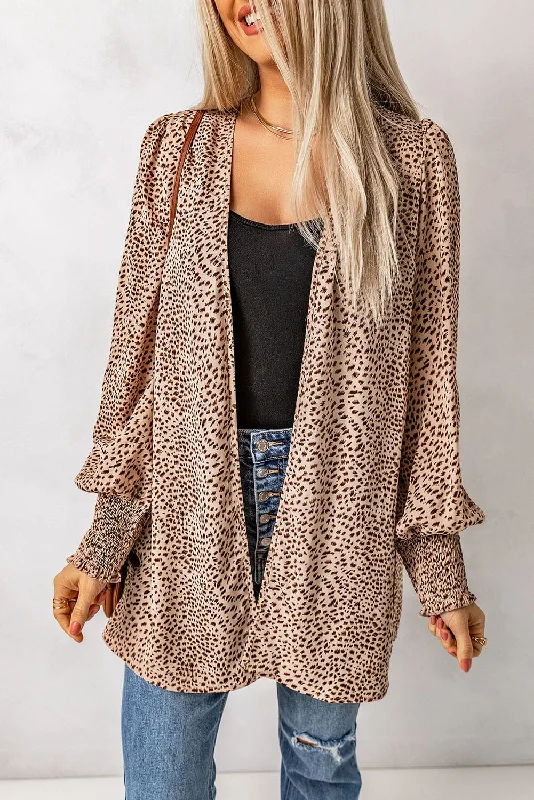 stylish training hoodieLeopard Print Balloon Sleeve Cardigan