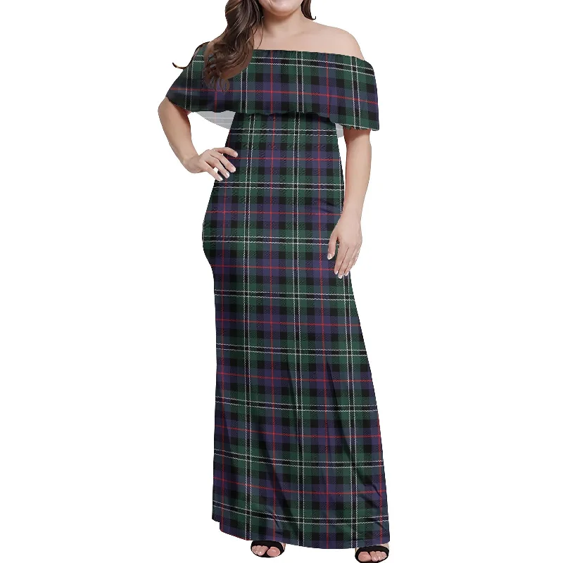 Steals and Deals Rose Hunting Modern Tartan Off Shoulder Long Dress