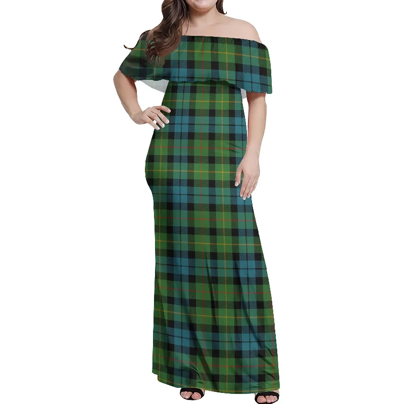 Special Price Rollo Ancient Tartan Off Shoulder Long Dress