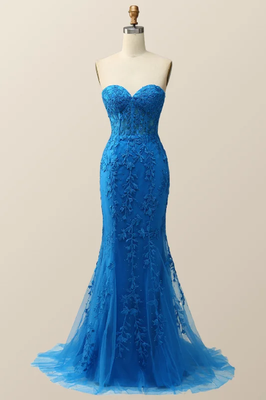 Daily Deals wrap dressSweetheart Blue Lace Mermaid Dress