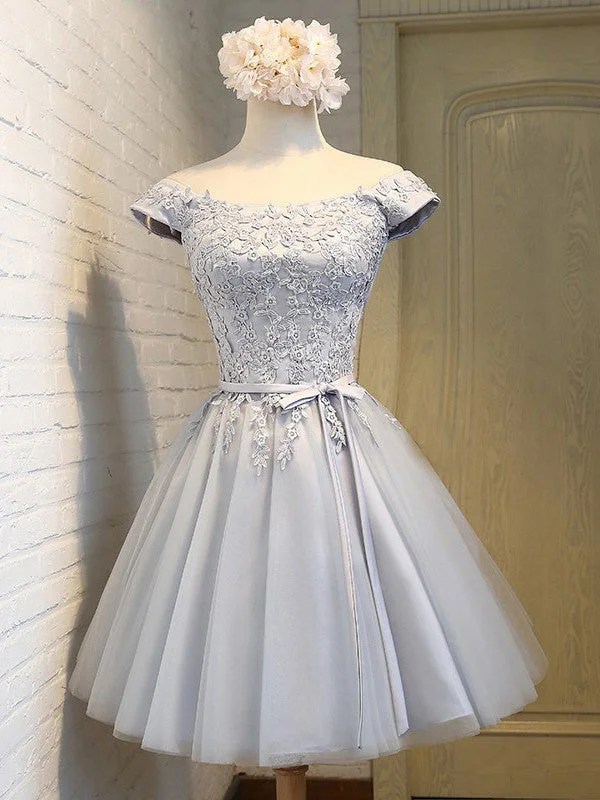 Savings Galore Homecoming Dress Off-the-shoulder Silver Short Prom Dress Party Dress JK180