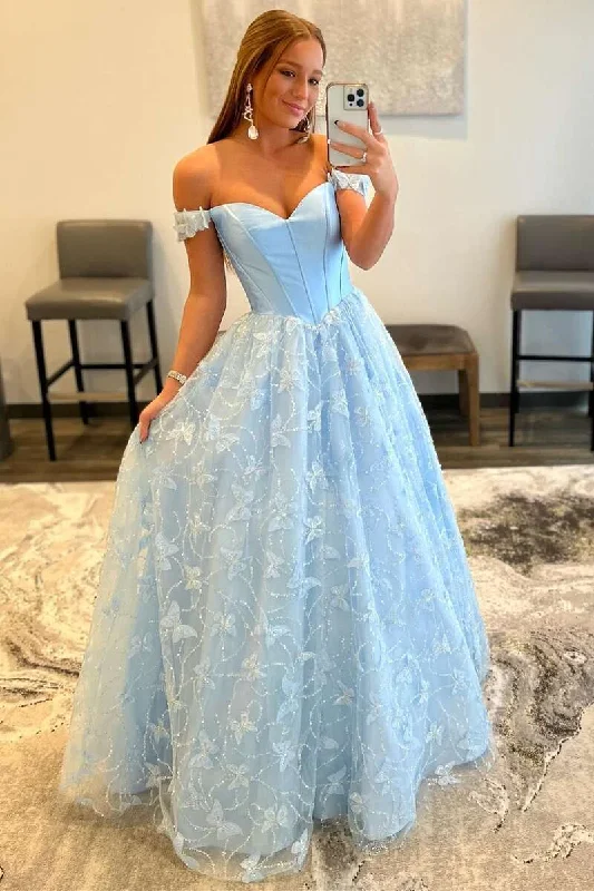 chic wrap dressLight Blue Sweetheart Off-the-Shoulder A-line Prom Dress Y1869