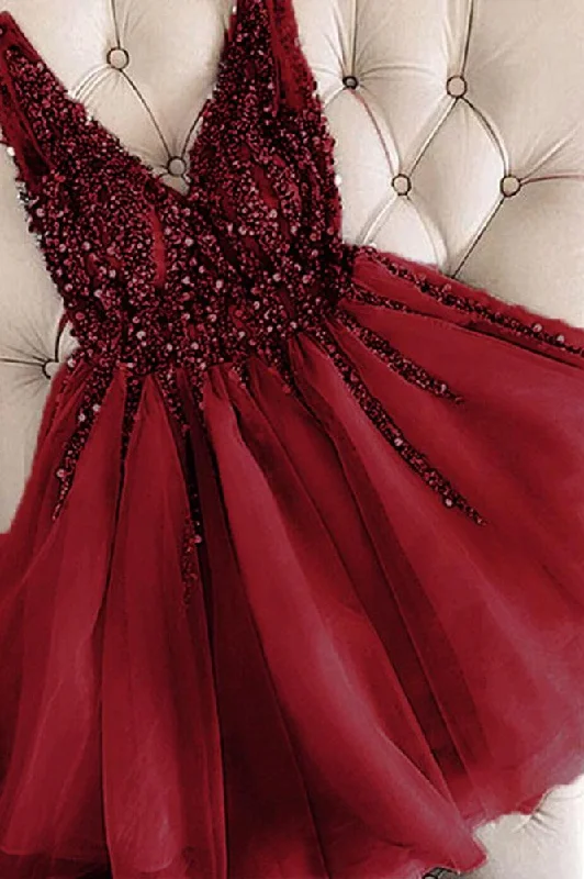 Don't Wait Burgundy Short homecoming dress prom Dresses Girls Junior Graduation Gown GJS596