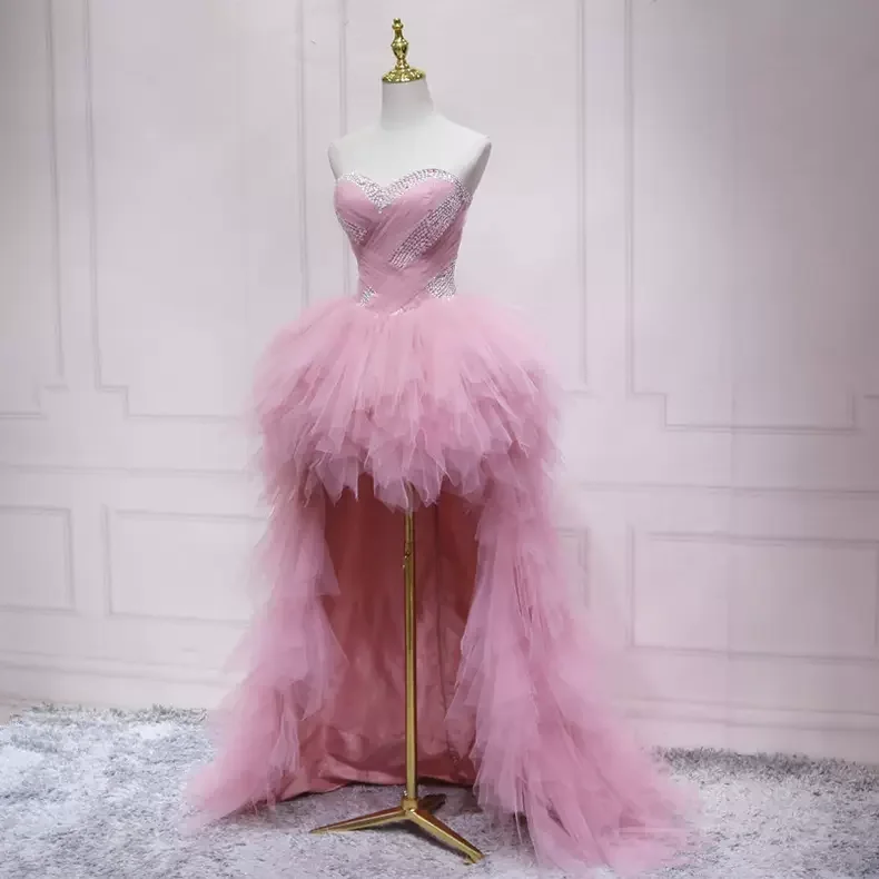 TIME-Limited Offer tiered dressSweetheart Pink Prom Dress Hi-low Tulle Dress s28