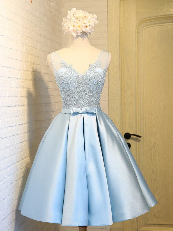 Exclusive Savings Homecoming Dress Blue V-neck Appliques Short Prom Dress Party Dress JK207
