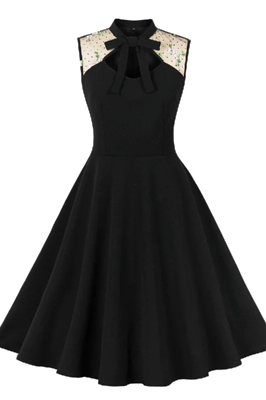 Limited Time trendy bodycon dressHigh Neck Embroidery Black Swing Dress