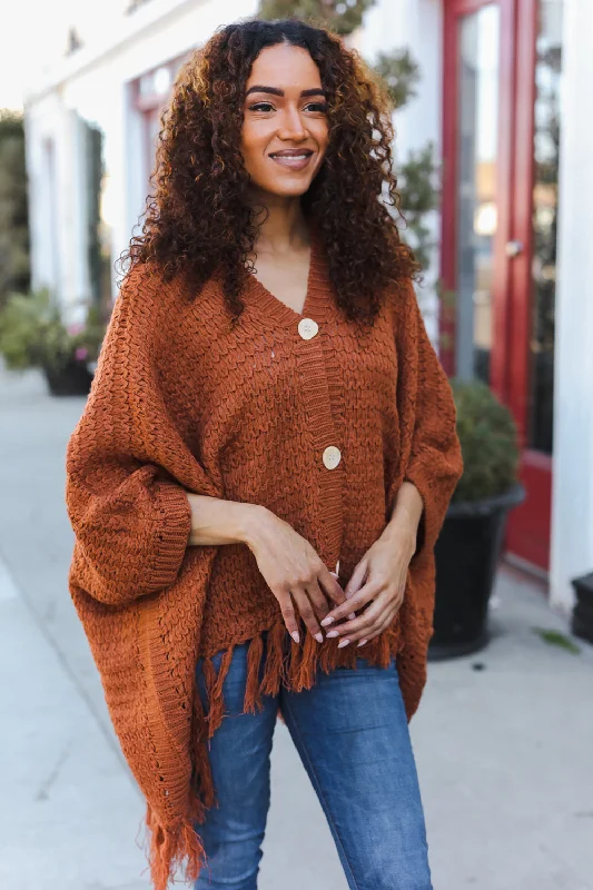 breathable jacketPlus Rust Poncho Style Thick Sweater