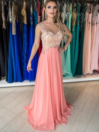 Can't Be Beat Sexy Plus Size Prom Dresses Watermelon Rhinestone Long Prom Dress JKP016