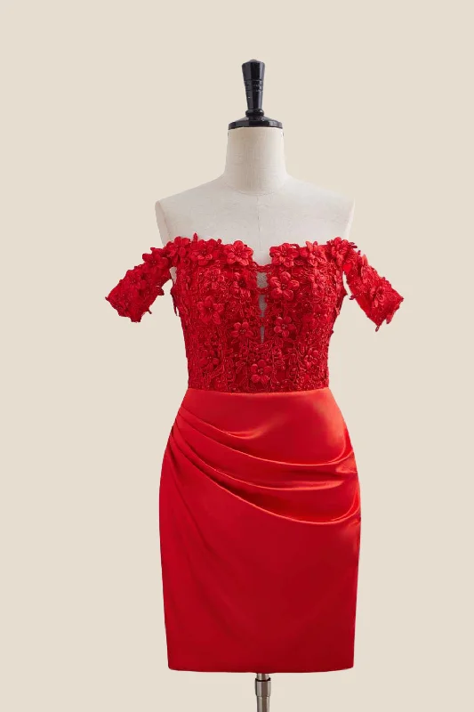 Discount Deals spaghetti strap dressOff the Shoulder Red Floral Bodycon Short Dress