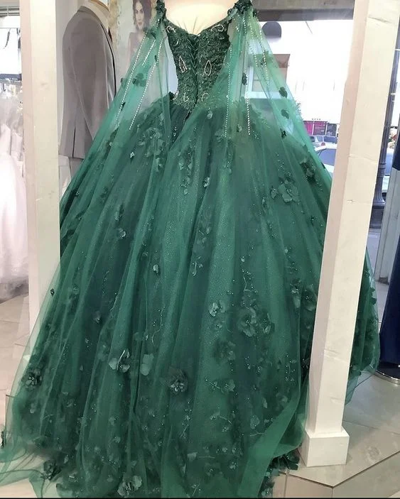 Blowout Deals flowy maxi dressFloral off the shoulder emerald green quinceanera dress new arrival sweet 16 dress ball gown Y1226