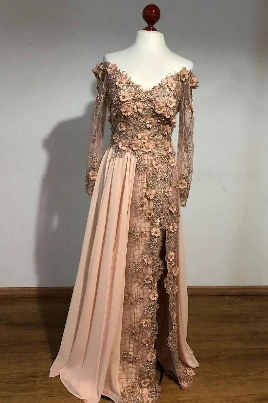 Crazy Deals Champagne lace applique long prom dress, champagne evening dress JKF019